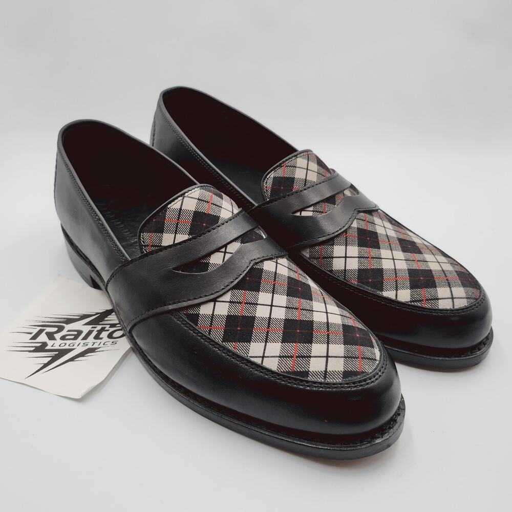 Mens Sz 8.5 Allen Edmonds Randolph Penny Loafers Longwing Plaid 6148 new $450